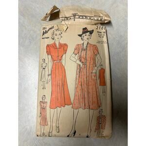 Vintage 1930's-40's Advance Pattern #2101 Tea Frock and Bolero Size‎ 16 HTF